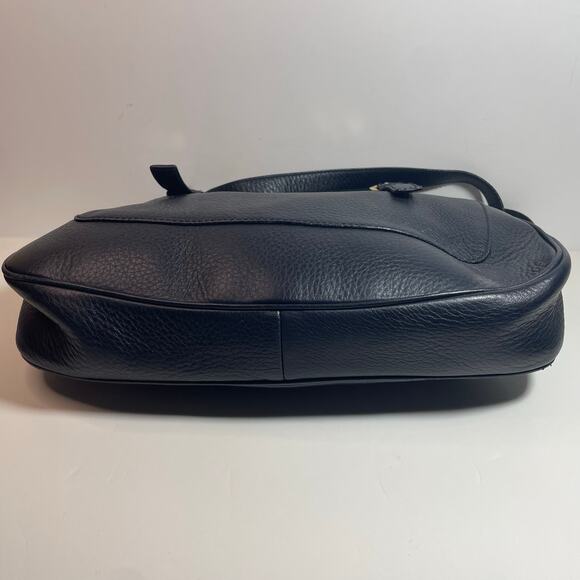 St. John Dark Navy Blue Pebbled Leather Shoulder Bag Handbag Purse - Picture 4 of 11